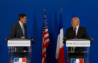 Treasury Secretary Jacob J. Lew at a joint press availability following a bilateral conversation with French Finance Minister Michel Sapin | by U.S. Department of the Treasury