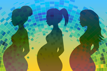 	illustration of pregnant women and arching blocks of data