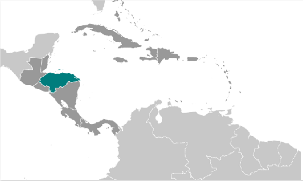 Map of Central America with Honduras Highlighted
