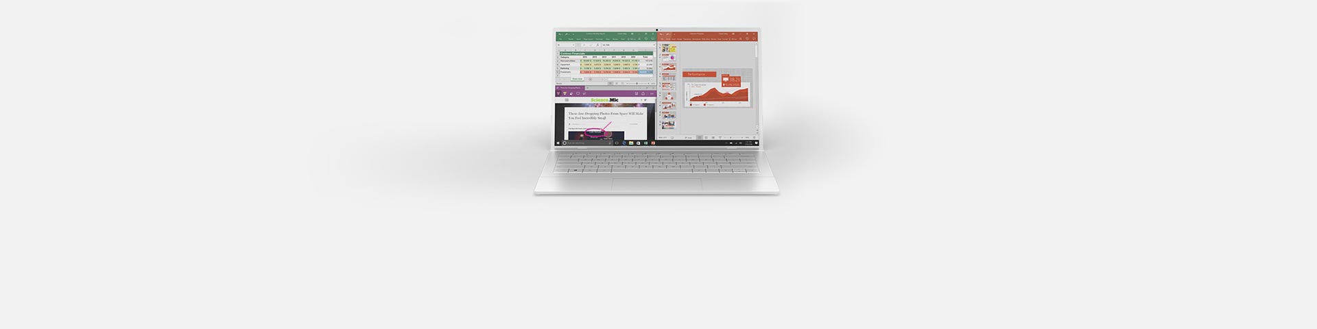 A laptop with Office apps on the screen
