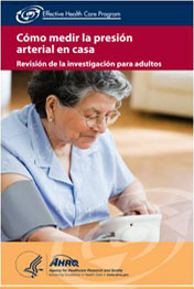 Front cover of Spanish-language patient treatment summary about measuring blood pressure at home. Cómo medir la presión arterial en casa.