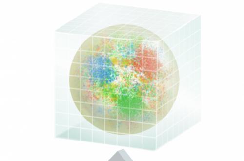 This image shows an artist’s depiction of the team’s QCD multigrid method. 