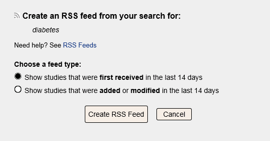 Options on the RSS feed form