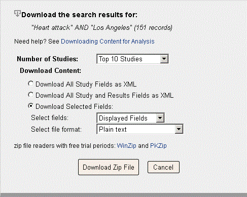 Download search results form