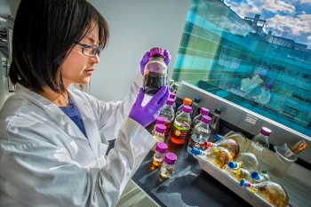 Improving Access to Energy-Rich Sugars. Ning Sun is part of a team of researchers in the Energy Department's Joint BioEnergy Institute (JBEI) Deconstruction Division exploring methods to pretreat biomass. | Image courtesy of JBEI