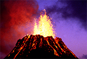 photograph of a volcanic cone with lava fountaining out