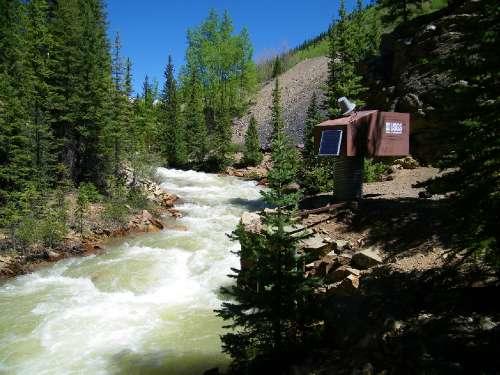 The USGS streamgage on Cement Creek at Silverton, Colorado, measures continuous stream stage and discharge. Cement Creek is part