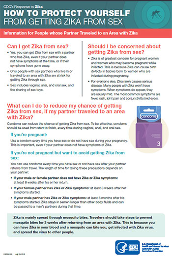 	How to Protect Yourself from Getting Zika from Sex Information for People whose Partner Traveled to an Area with Zika factsheet thumbnail