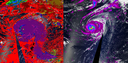 Two data views of Hurricane Gaston, August 30, 2016:  Cloud Top Temperature (left) and Precipitation Rate (right)