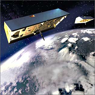 GRACE On Orbit Rendering (Credit: NASA)