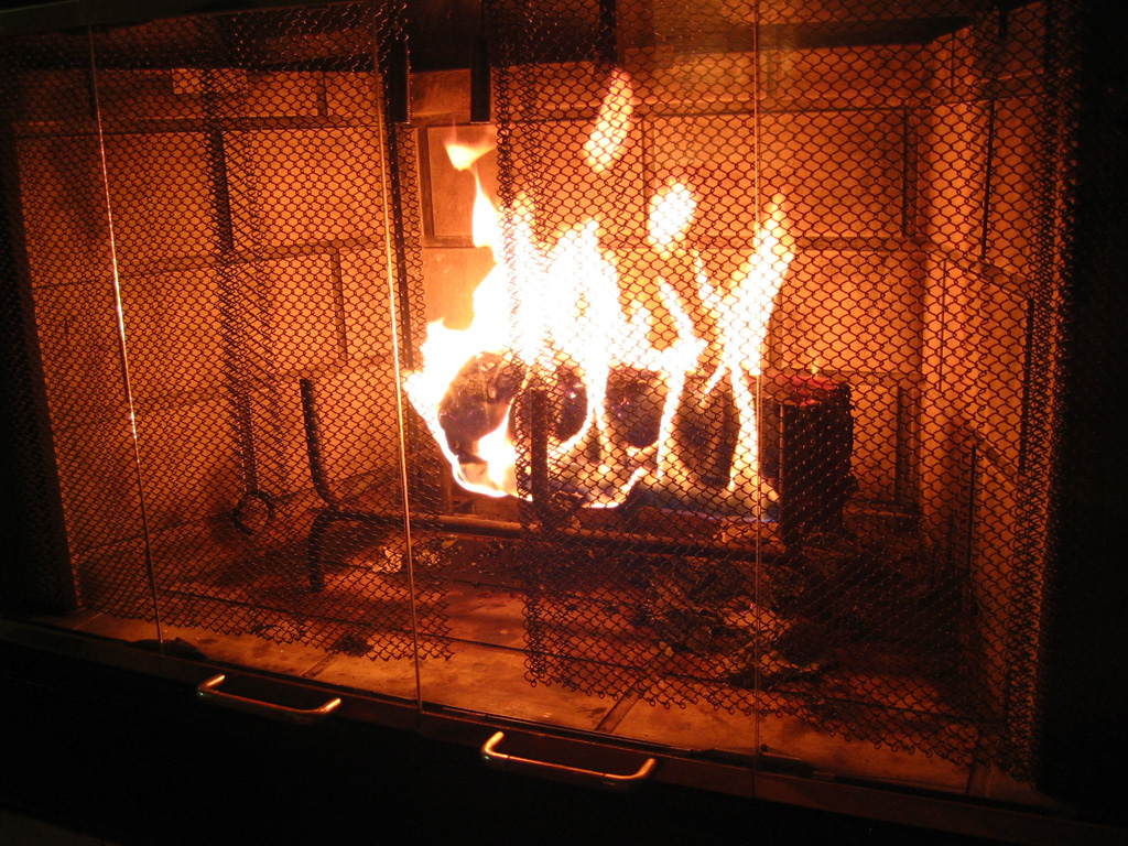 fireplace burning 