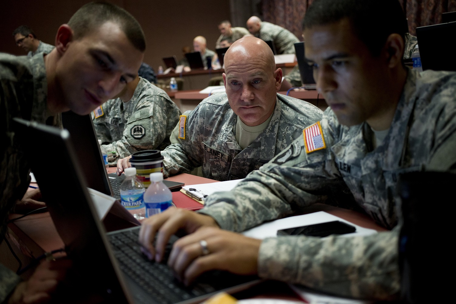  The U.S. Army’s ‘Cyber Center of Excellence’, Fort Gordon in Augusta, Ga., hosted a multi-service ‘NetWar’ to show, and build, cyber Warrior capabilities Tuesday, June 10. Twenty-eight Soldiers, Airmen, Navy and Marine Corps computer professionals comprised four teams representing the U.S. Army’s active, reserve and National Guard with one Joint-services team that included a U.S. Special Operations Command civilian. The scenarios tasked teams to reach three kinetic objectives given notional operation orders and varying levels of difficulty. 