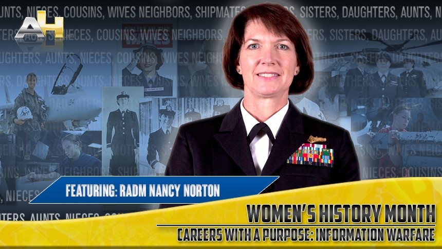 Women's History Month graphic featuring Rear Admiral Nancy Norton. U.S. Navy image.