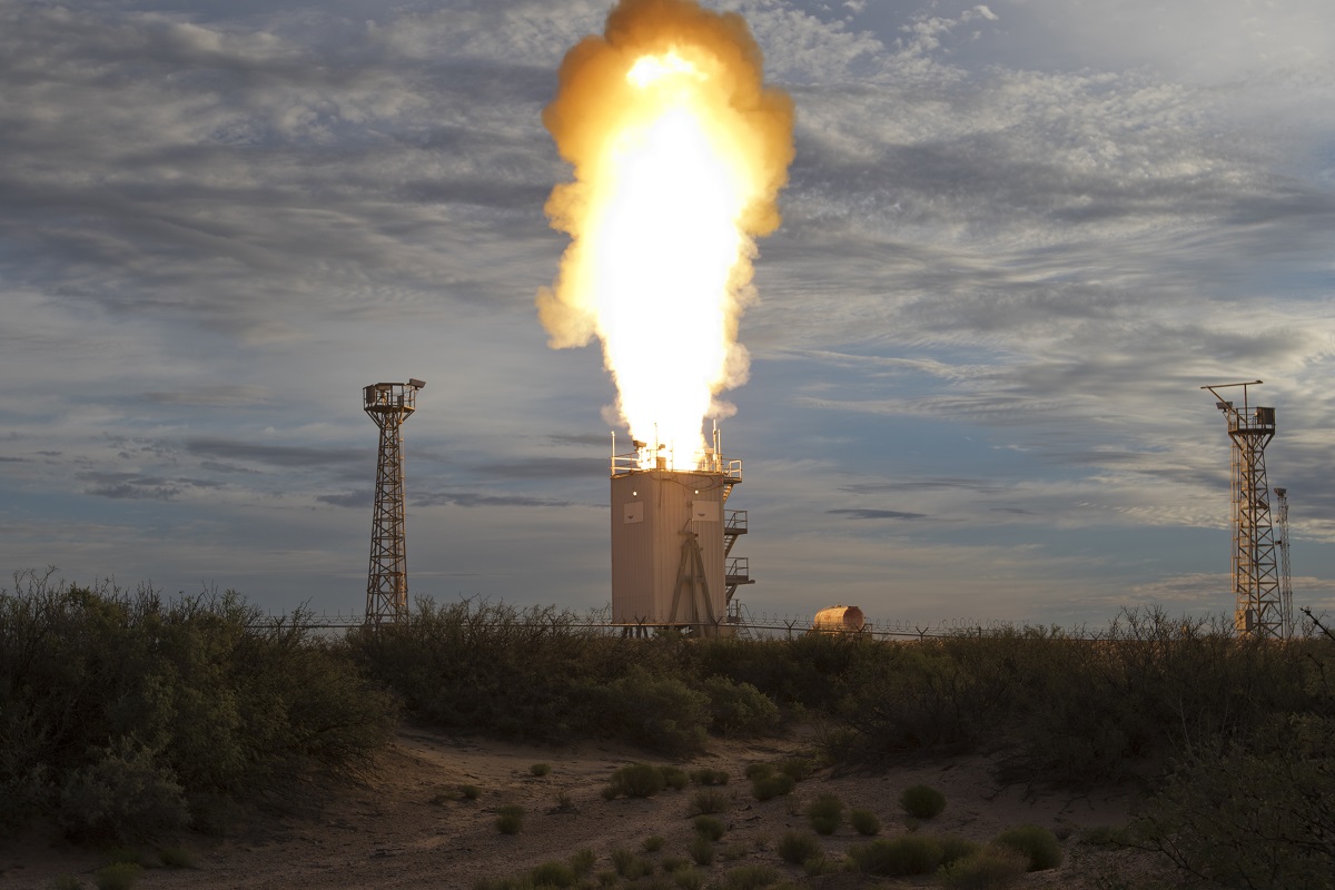 WHITE SANDS MISSILE RANGE, N.M. (Sept. 12, 2016) A Standard Missile 6 launches to engage an over-the-horizon threat as part of the U.S. Navy's first live fire demonstration to successfully test the integration of the F-35 with existing Naval Integrated Fire Control-Counter Air (NIFC-CA) architecture. During the test, an unmodified U.S. Marine Corps F-35B acted as an elevated sensor to send data through its Multi-Function Advanced Data Link to a ground station connected to USS Desert Ship (LLS 1), a land-based launch facility designed to simulate a ship at sea. U.S. Army photo by Drew Hamilton/Released 