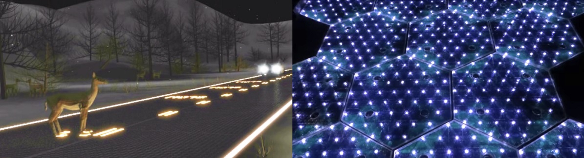 Figure 2. Concept of highway integrated solar and LED lighting capabilities. Screenshot from the “Solar FREAKIN’ Roadways! Join the Revolution” video published by Planetsave.com May 26, 2014.