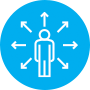 Graphic of multi-directional arrows eminating from a human.