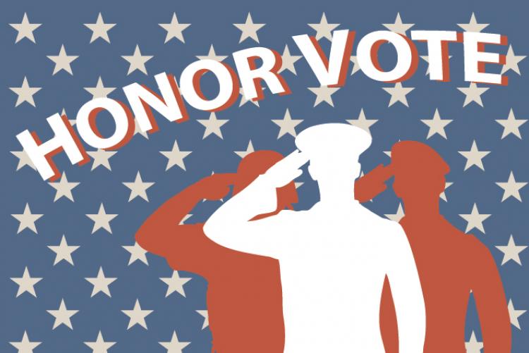 Three soldiers saluting with the words "Honor Vote"