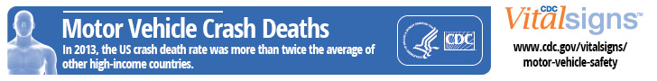 	CDC Vital Signs: Motor Vehicle Crash Deaths. In 2013, the US crash death rate was more than twice the average of other high-income countries. www.cdc.gov/vitalsigns/motor-vehicle-safety