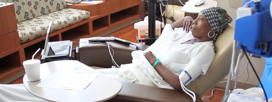 Photo of a patient receiving chemotherapy treatment. Photo courtesy NCI Visuals Online.