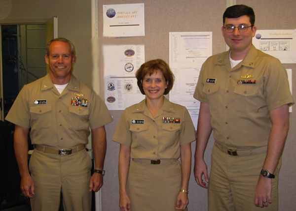 From left to right: Capt. Skip Hiser, Cmdr. Tina Swallow and Lt. Jon Kaltwasser of Task Force Web.