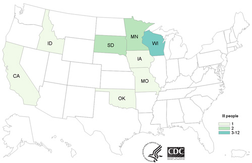 People infected with the outbreak strain of Salmonella Heidelberg, by state of residence