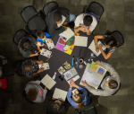 Aerial view of STEM Mentoring Café table in Chicago: Photo Courtesy of Argonne National 