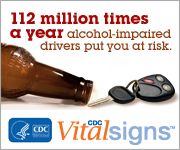 	CDC Vital Signs. 112 million times a year alcohol-impaired drivers put you at risk.  www.cdc.gov/vitalsigns