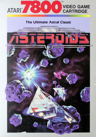 The box cover for Asteroids for the Atari 7800 gaming system, one of roughly 25,000 titles of vintage video games and productivity software applications in the Stephen M. Cabrinety Collection in the History of Microcomputing. Credit: Courtesy of Department of Special Collections, Stanford University Libraries. 

