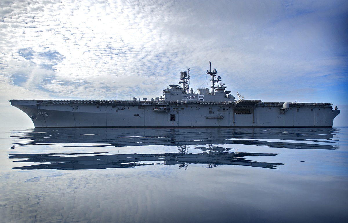 PACIFIC OCEAN (Feb. 19, 2015) The amphibious assault ship USS America (LHA 6) is underway off the coast of San Diego preparing for final contract trials. America is the first ship of its class and is optimized for Marine Corps aviation. U.S. Navy photo by Mass Communication Specialist 2nd Class Jonathan A. Colon 