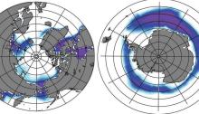 The Southern Hemisphere has a higher capacity to grow sea ice than the Northern Hemisphere, where continents block growth. New research shows that the expansion of Southern Hemisphere sea ice during certain periods in Earth's orbital cycles can control the pace of the planet's ice ages. CREDITJung-Eun Lee / Brown University