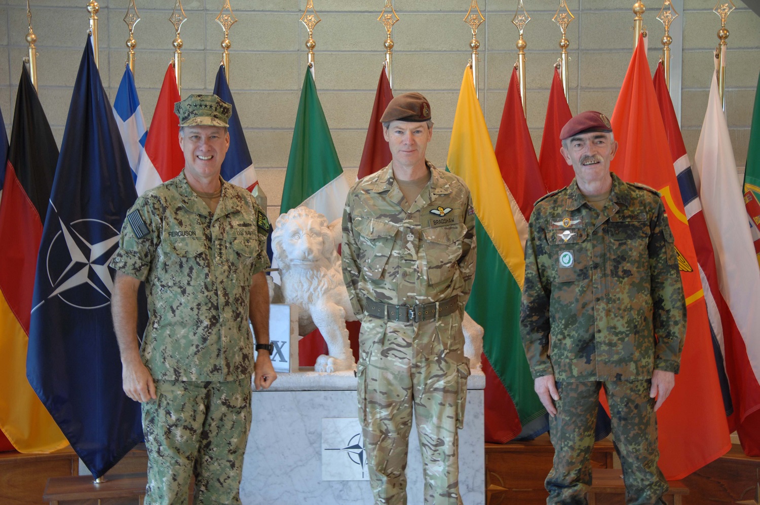 Sept. 28, 2015. U.S. Navy Admiral Mark Ferguson, Commander of Allied Joint Force Command Naples, hosted British Army General Sir Adrian Bradshaw, Deputy Supreme Allied Commander Europe, and German Army General Lothar Domroese, Commander of JFC Brunssum. 