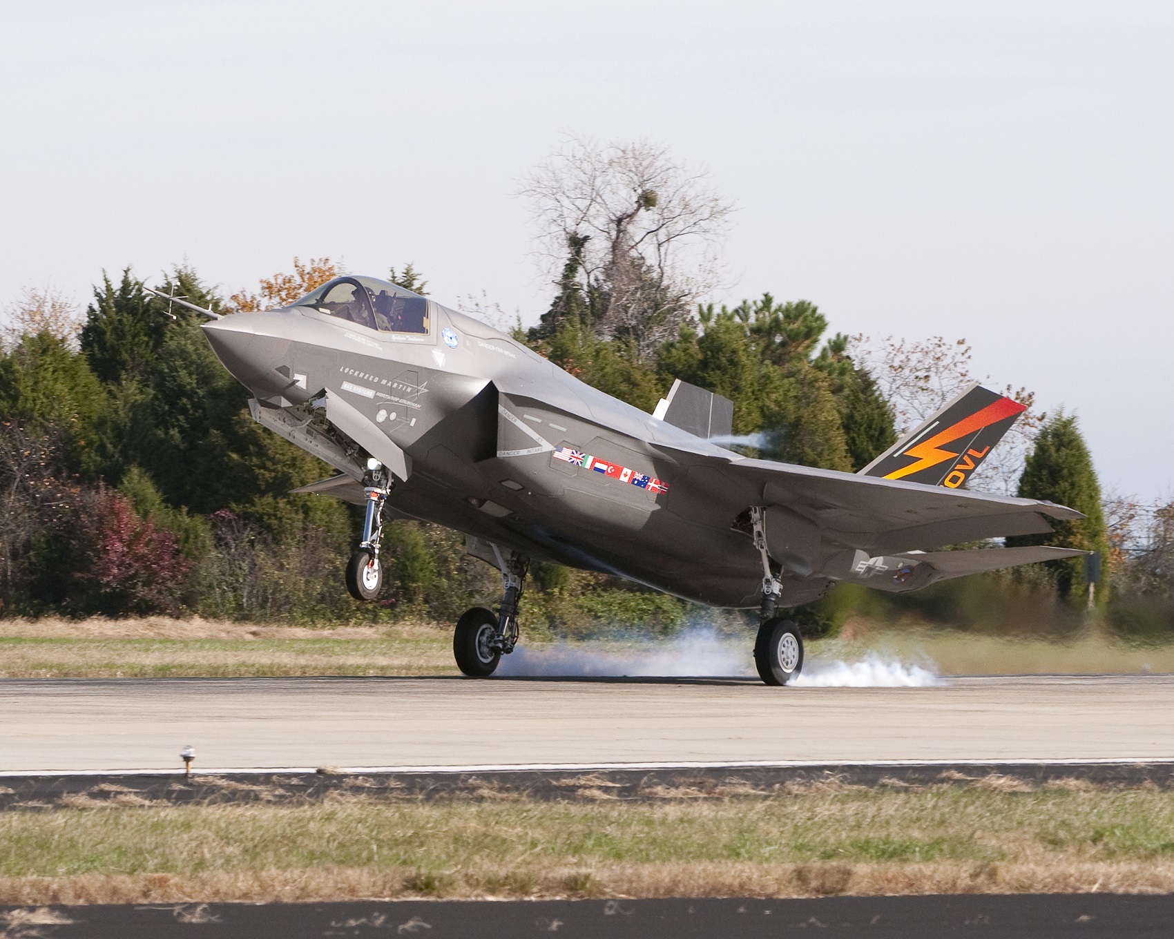 The F-35 lands at Patuxent River Naval Air Station, Maryland.