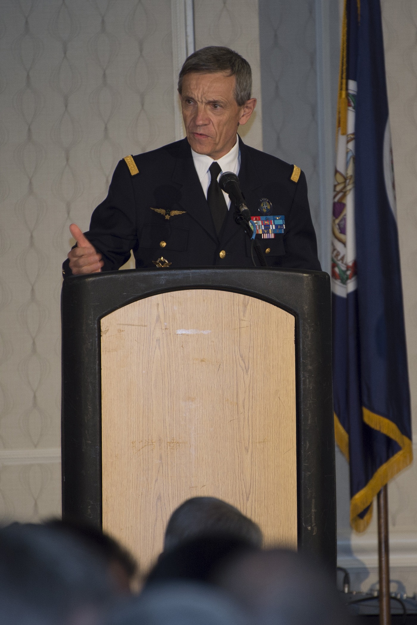 Supreme Allied Commander Transformation (SACT) French Air Force General Jean-Paul Paloméros addressing the audience at the Industry Engages NATO Symposium April 14. NATO ACT photo