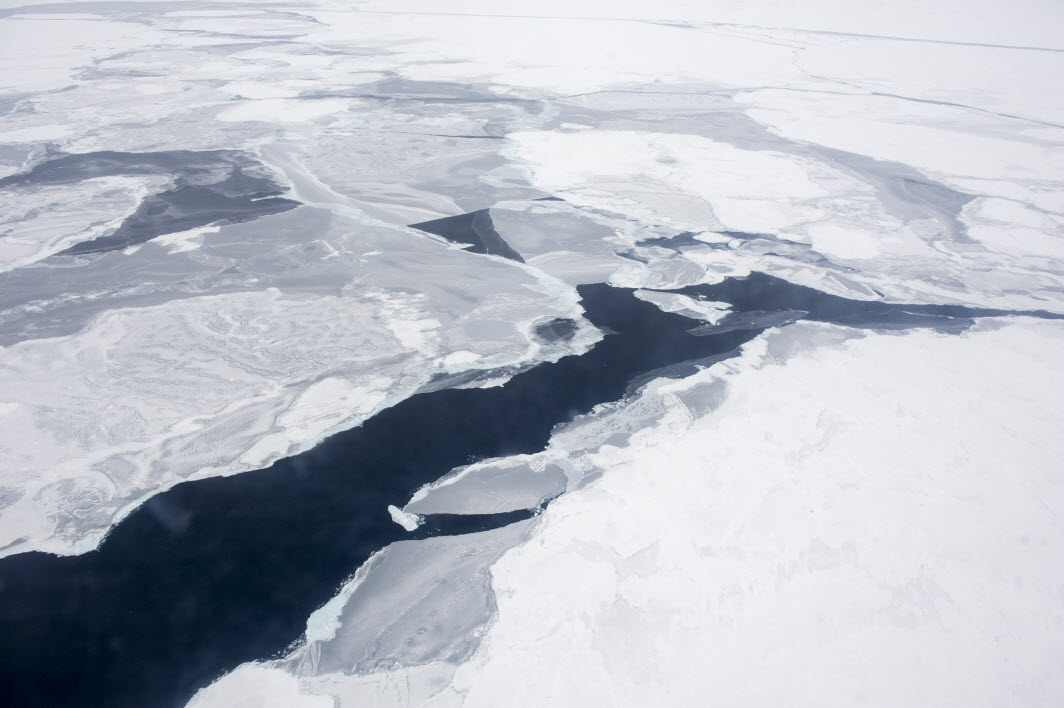 A Coast Guard C-130 flies over the Arctic Ocean during an Office of Naval Research-sponsored study of the changing sea ice, ocean and atmosphere, Sept. 26, 2014. U.S. Navy photo by John F. Williams.