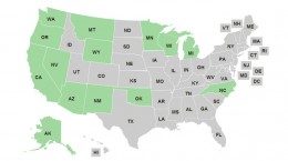 Map of United States - states with Tribal Home Visiting grantees are colored in green