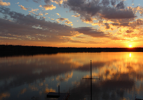 Reflections of sunset over Lake Crabtree