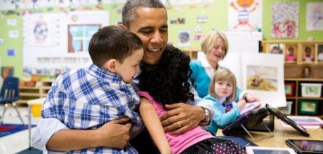 President Barack Obama hugs students during a visit to Decatur, Ga., on Feb. 14, 2013. Official White House Photo by Pete Souza.