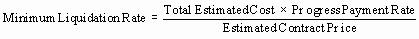 Minimum Liquidation Rate = Total Estimated Cost multiplied by Progress Payment Rate divided by Estimated Contract Price