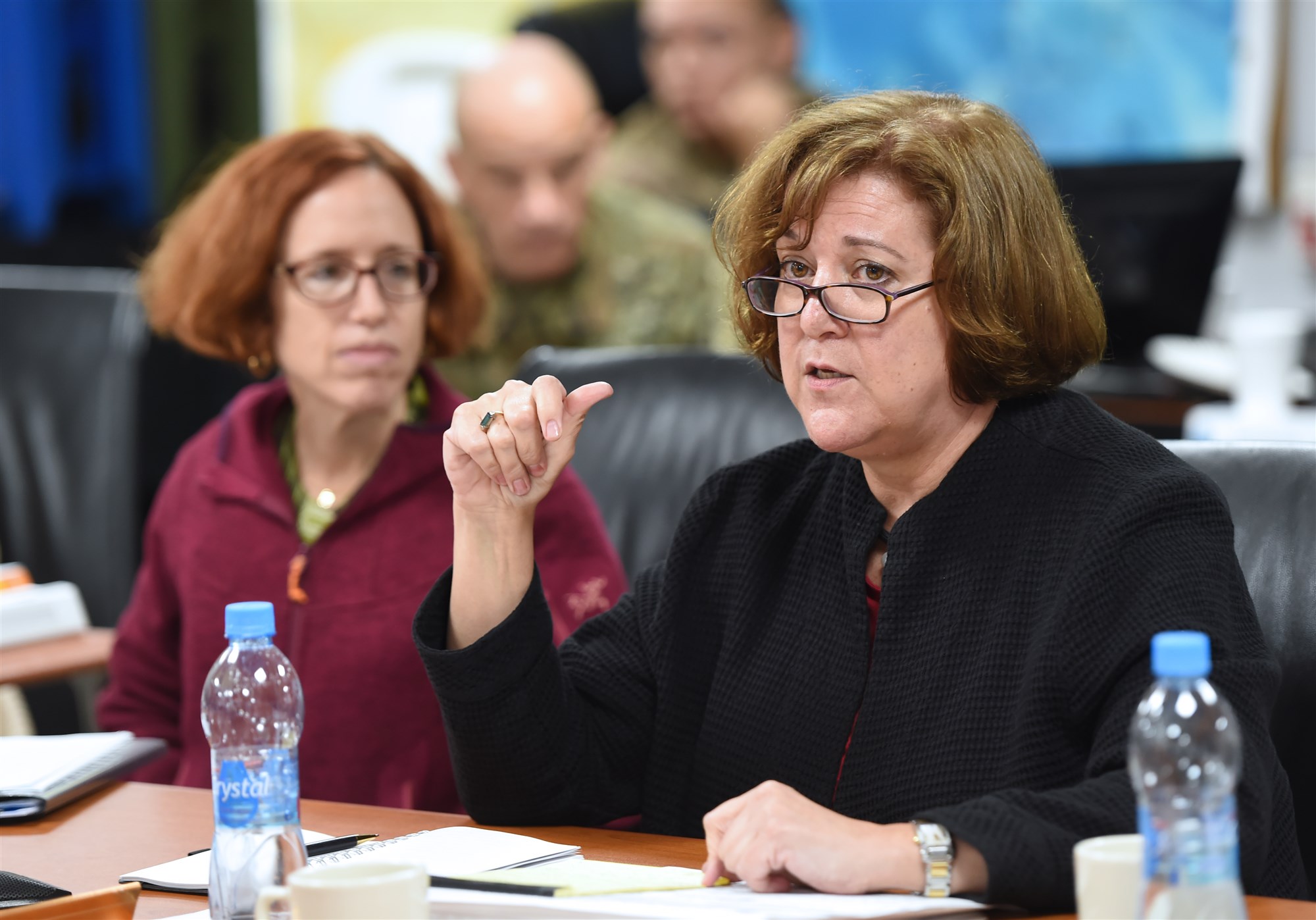 Ambassador Mary Beth Leonard, U.S. Ambassador to the African Union, addresses attendees of the 2017 East Africa Security Synchronization Conference at Camp Lemonnier, Djibouti, Jan. 24. The two-day event was hosted by CJTF-HOA under the leadership of AFRICOM Commander Gen. Thomas Waldhauser, and provided an opportunity to openly discuss the security environment throughout the Horn of Africa. (U.S. Air National Guard photo by Master Sgt. Paul Gorman/Released)