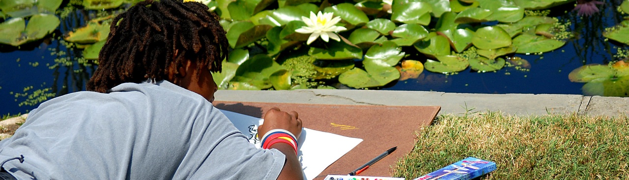 A National Park Service Junior Ranger draws lily pads.