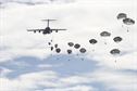 U.S. Army paratroopers, assigned to the 2nd Brigade Combat Team, 82nd Airborne Division, parachute from a C-17 Globemaster III during the joint land heavy military demonstration of exercise Trident Juncture near San Gregorio, Spain, Nov. 4, 2015. Trident Juncture was the largest NATO exercise conducted in the past 20 years. U.S. and NATO forces remain engaged, postured and ready to assure, deter and defend in an increasingly complex security environment. (U.S. Army photo/Staff Sgt. Jason Hull)
