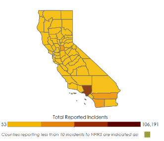 Graphic screenshot of the 115 disaster declarations (by hazard) that have occured in Tribal Nations since 1953: 56 Severe Storms, 31 Floods, 13 Fires, 4 Snow Storms, 4 Hurricanes, 2 Mudslides, 1 Drought, 1 Tornado, 1 Freezing, 1 Other, and 1 Severe Ice Storm.