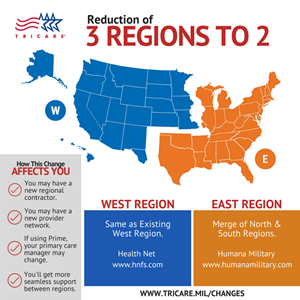 TRICARE Regions are changing later this year from 3 to 2.