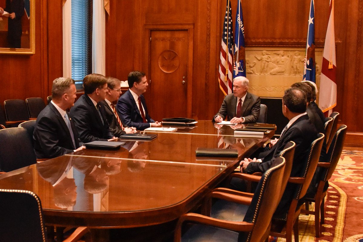 Attorney General Sessions meets with heads of Justice Department law enforcement components.
