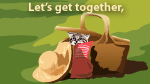 	image of picnic basket with text Lets get together,