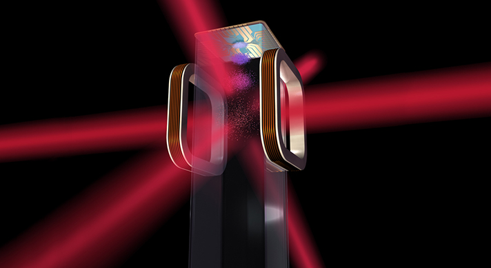 Artist s concept of a magneto-optical trap and atom chip