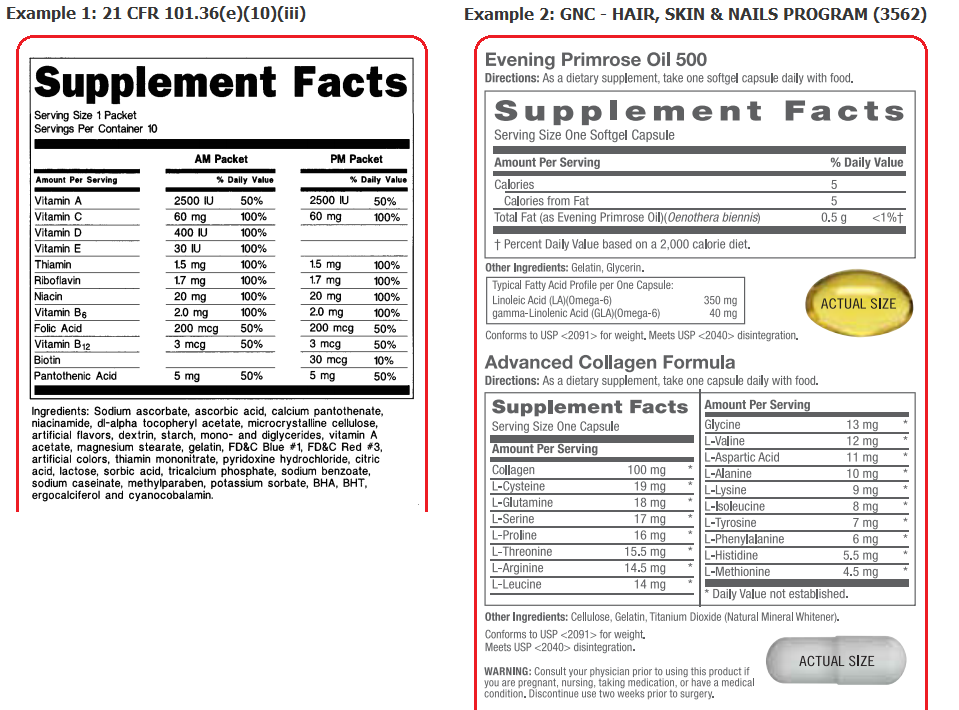 Examples of products with multiple fact panel boxes