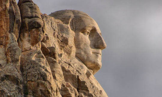 The face of George Washington on Mount Rushmore.