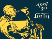 stylized silhouette of man playing a saxophone