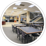 study area with tables and chairs